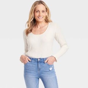 NWT - Women's Knox Rose Tops Slim Fit Long Sleeve Ribbed T-Shirt